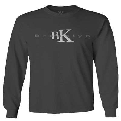0407. Street Wear BK Brooklyn NY NYC New York Fonts Men's Long Sleeve t Shirt (Characol, Small) Charcoal