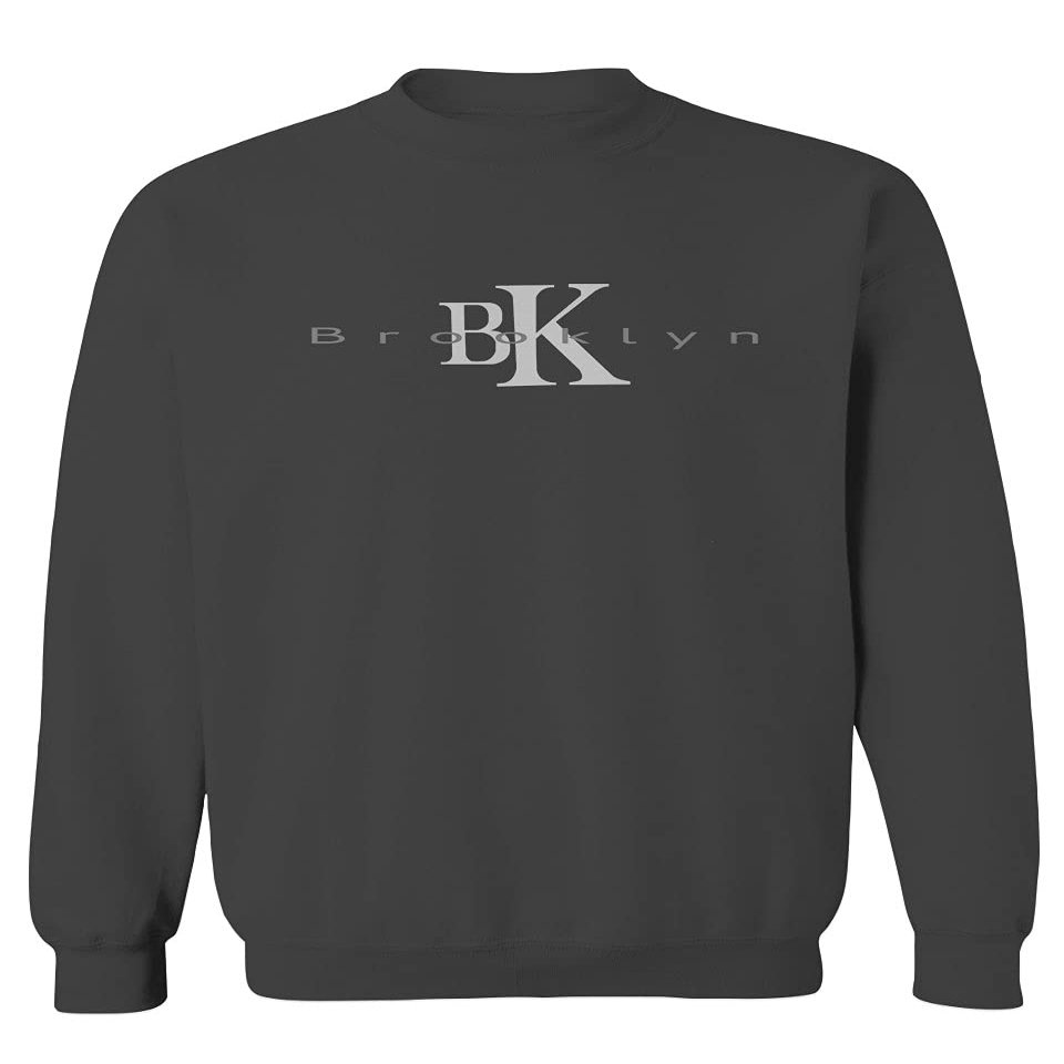 0407. Street Wear BK Brooklyn NY NYC New York Fonts Men's Crewneck Sweatshirt (Characol Small) Charcoal
