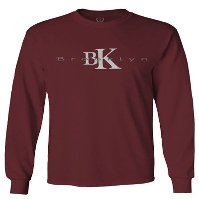 0407. Street Wear BK Brooklyn NY NYC New York Fonts Men's Long Sleeve t Shirt (Maroon Small)