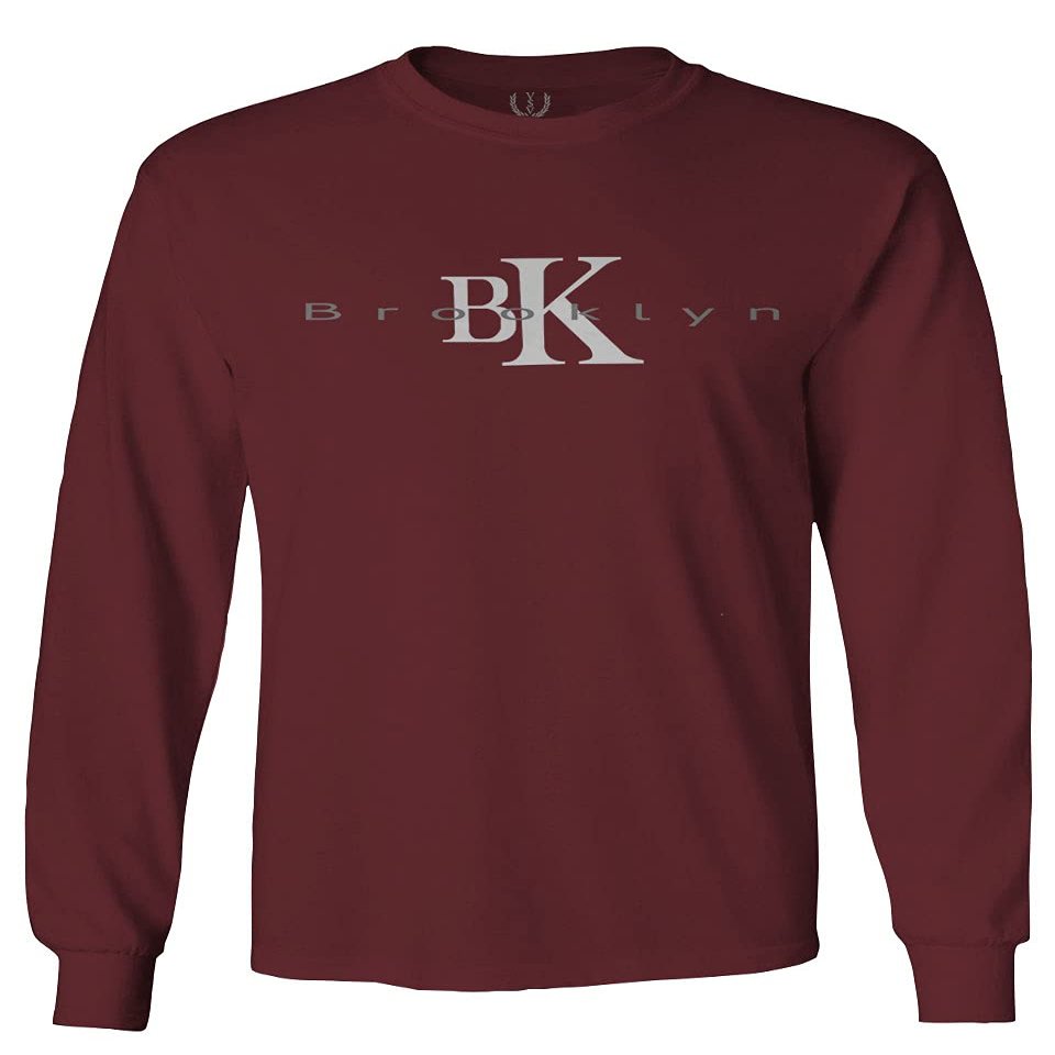 0407. Street Wear BK Brooklyn NY NYC New York Fonts Men's Long Sleeve t Shirt (Maroon Small)