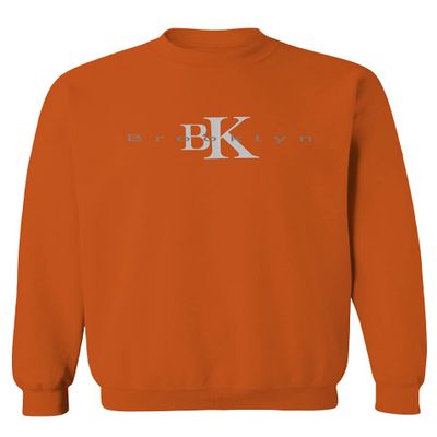 0407. Street Wear BK Brooklyn NY NYC New York Fonts Men's Crewneck Sweatshirt (Orange Small)