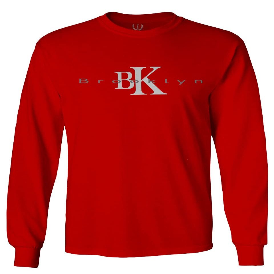 0407. Street Wear BK Brooklyn NY NYC New York Fonts Men's Long Sleeve t Shirt (Red, Small)
