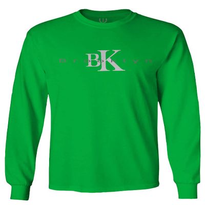 0407. Street Wear BK Brooklyn NY NYC New York Fonts Men's Long Sleeve t Shirt (Irish Green Medium)