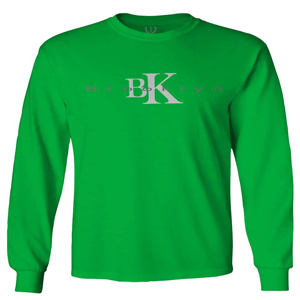 0407. Street Wear BK Brooklyn NY NYC New York Fonts Men's Long Sleeve t Shirt (Irish Green Medium)