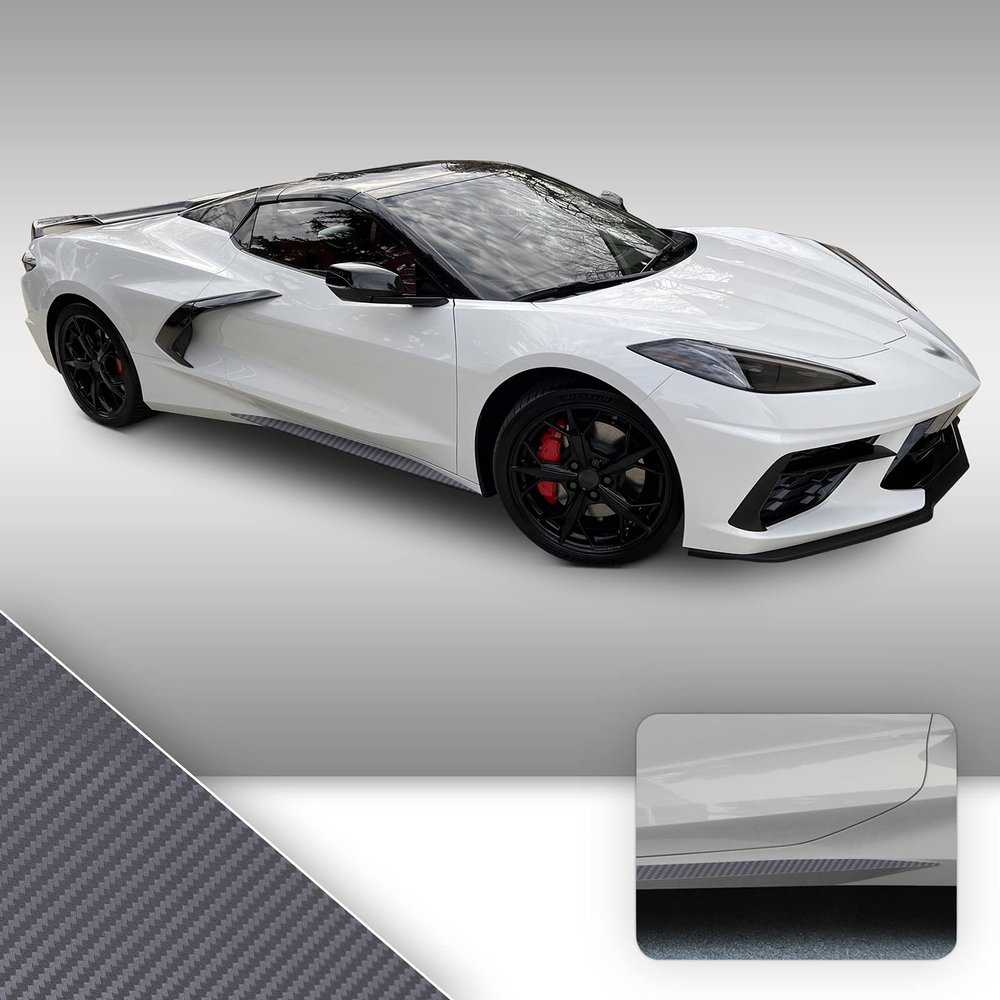 Side Skirt Graphic Overlay Pre Cut Vinyl Decal Compatible with Chevrolet Corvette C8 2020 2021 - Carbon Fiber Gunmetal