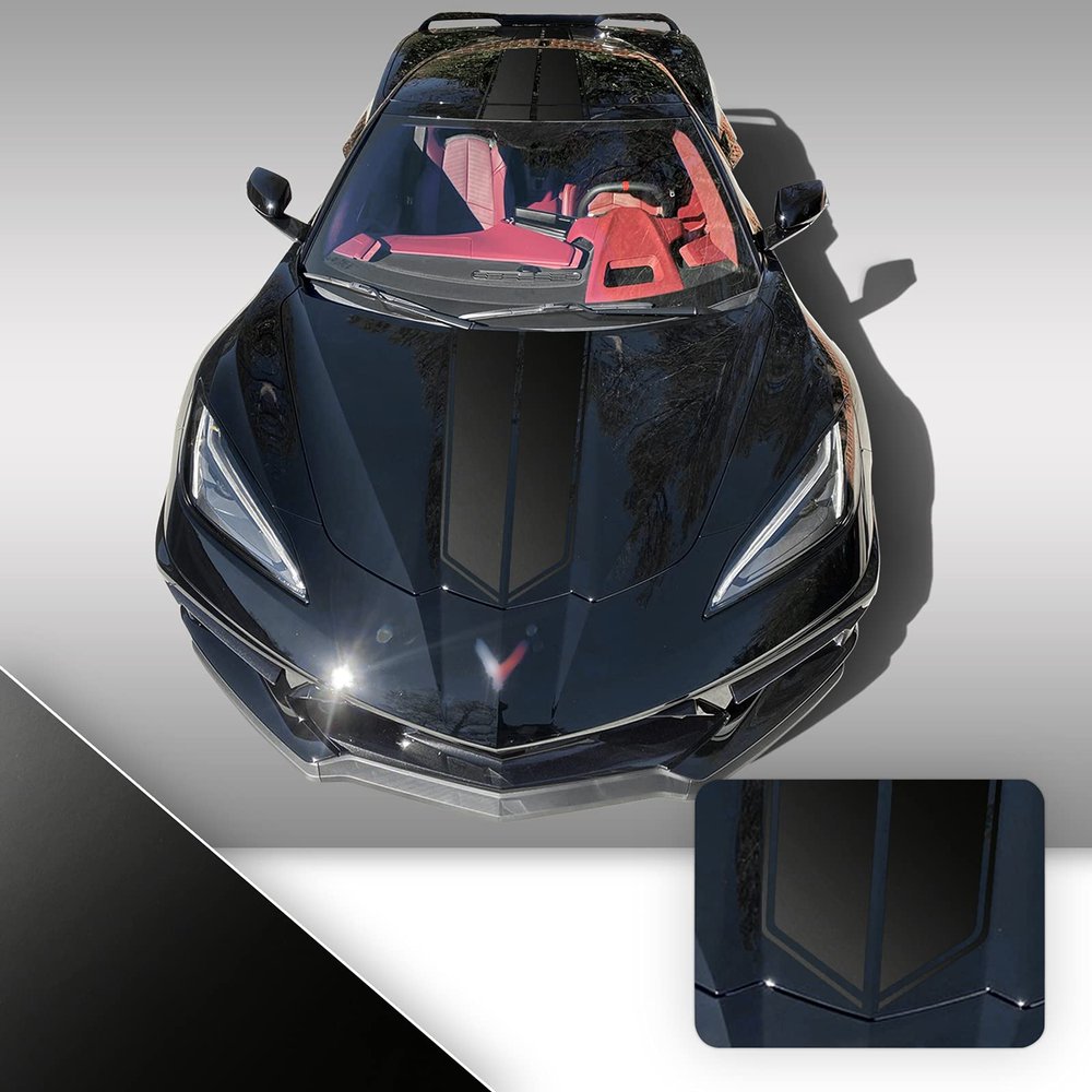 Full Body Race Stripes Graphic Overlay Pre Cut Vinyl Decal Compatible with Chevrolet Corvette C8 2020 2021 - Metallic Matte Chrome Black