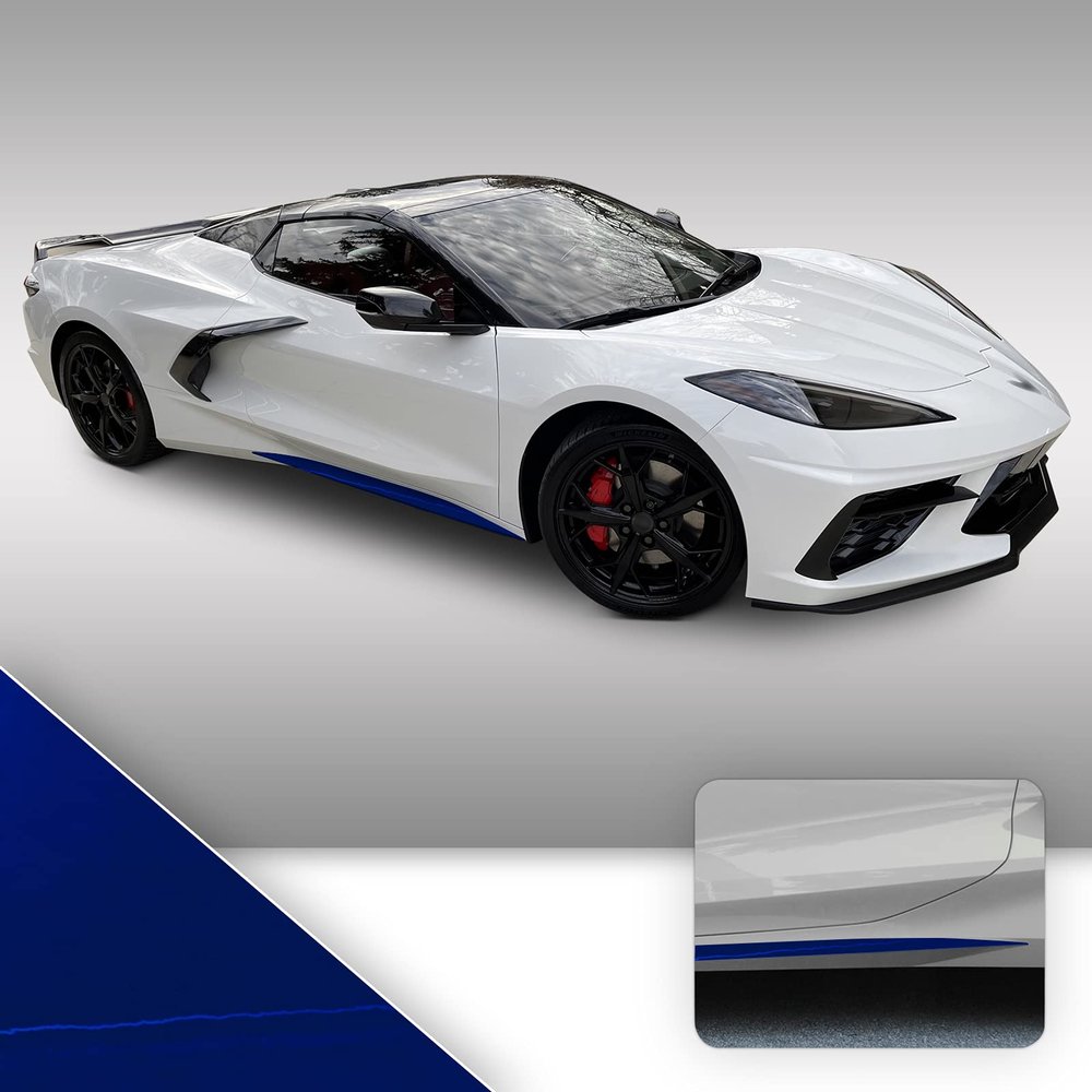 Side Skirt Graphic Overlay Pre Cut Vinyl Decal Compatible with Chevrolet Corvette C8 2020 2021 - High Gloss Blue
