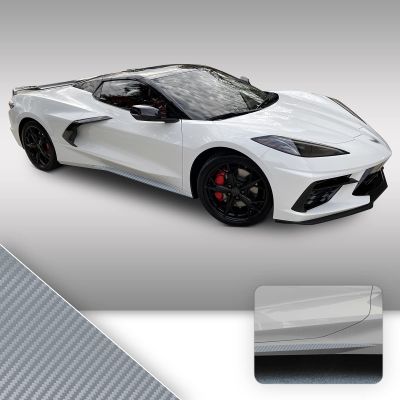 Side Skirt Graphic Overlay Pre Cut Vinyl Decal Compatible with Chevrolet Corvette C8 2020 2021 - Carbon Fiber Silver