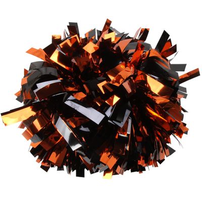 Metallic Cheerleader Cheerleading Pom Poms 6 inch 1 Pair 2 Pieces (Orange/Black)