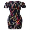Made by Emma Casual Crew Neck Printed Sexy Stretchy Body-con Fitted Mini Dress Navy Gold S view 2
