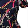Made by Emma Casual Crew Neck Printed Sexy Stretchy Body-con Fitted Mini Dress Navy Gold S view 3