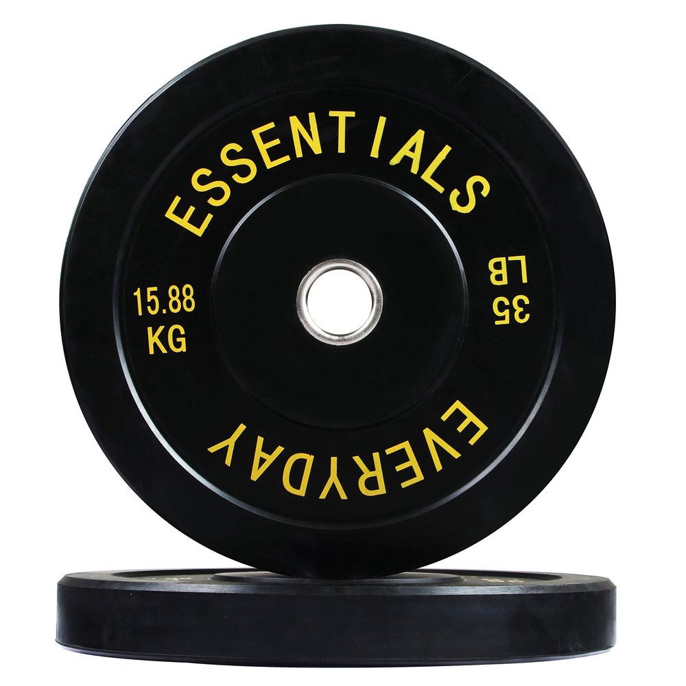 BalanceFrom Color Coded Black Olympic Bumper Plate Weight Plate with Steel Hub, 35LB Pair