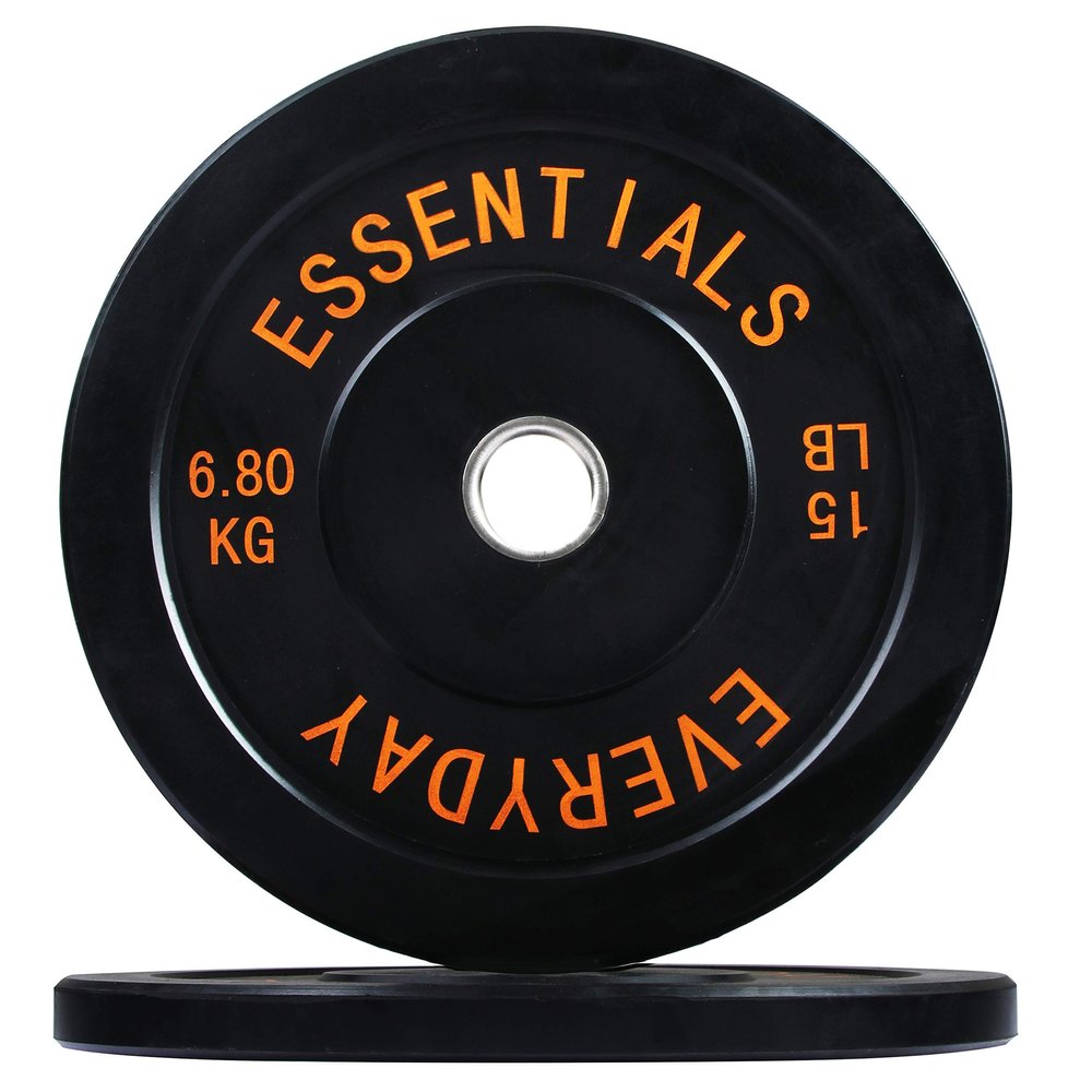 BalanceFrom Color Coded Black Olympic Bumper Plate Weight Plate with Steel Hub, 15LB Pair