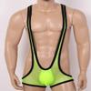 Hedmy Men's See Through Mesh Fishnet Suspenders Wrestling Singlet Y-Back Leotard Hipster Bodysuits Green One Size view 3
