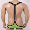 Hedmy Men's See Through Mesh Fishnet Suspenders Wrestling Singlet Y-Back Leotard Hipster Bodysuits Green One Size view 4