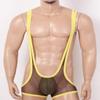Hedmy Men's See Through Mesh Fishnet Suspenders Wrestling Singlet Y-Back Leotard Hipster Bodysuits Army Green One Size view 3