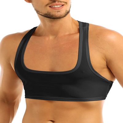 Hedmy Men's Sleeveless Y Back Muscle Half Tank Top Vest Tee T-Shirts Crop Tops Sports Bras Black X-Large