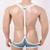 Hedmy Men's See Through Mesh Fishnet Suspenders Wrestling Singlet Y-Back Leotard Hipster Bodysuits Sky Blue One Size view 4