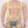 Hedmy Men's See Through Mesh Fishnet Suspenders Wrestling Singlet Y-Back Leotard Hipster Bodysuits Grey One Size view 3