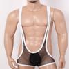 Hedmy Men's See Through Mesh Fishnet Suspenders Wrestling Singlet Y-Back Leotard Hipster Bodysuits Black One Size view 3