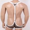 Hedmy Men's See Through Mesh Fishnet Suspenders Wrestling Singlet Y-Back Leotard Hipster Bodysuits Black One Size view 4