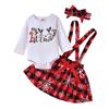 Aoty Newborn Baby Girl Christmas Outfits My 1st Christmas Romper Top+Suspender Skirt+Headband Clothes Set (White Plaid, 3-6 Months) view 1