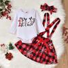 Aoty Newborn Baby Girl Christmas Outfits My 1st Christmas Romper Top+Suspender Skirt+Headband Clothes Set (White Plaid, 3-6 Months) view 2