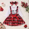 Aoty Newborn Baby Girl Christmas Outfits My 1st Christmas Romper Top+Suspender Skirt+Headband Clothes Set (White Plaid, 3-6 Months) view 3