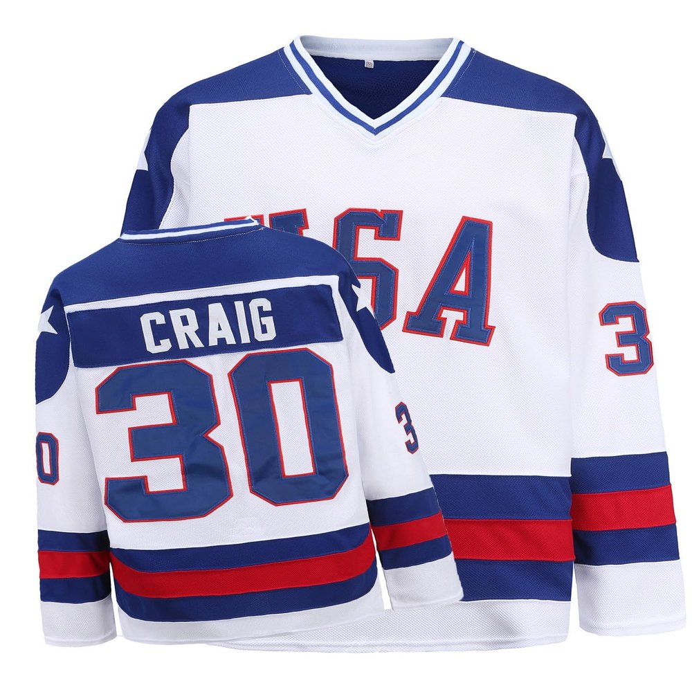 YWIES Hockey Jersey of USA 1980 Olympic Team Jerseys #30 Jim Craig Stitched Letters and Numbers White S-XXXL