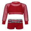 Hansber Kids Girls Cool Jazz Dance 3 Piece Outfit Workout Tracksuit Short Net Blouse with Boyshorts Red 14 Years view 3