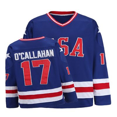 Hockey Jersey of USA 1980 Olympic Team Jerseys #17 Jack O'Callahan Stitched Letters and Numbers Blue S-XXXL