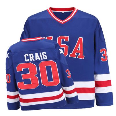 YWIES Hockey Jersey of USA 1980 Olympic Team Jerseys #30 Jim Craig Stitched Letters and Numbers Blue S-XXXL