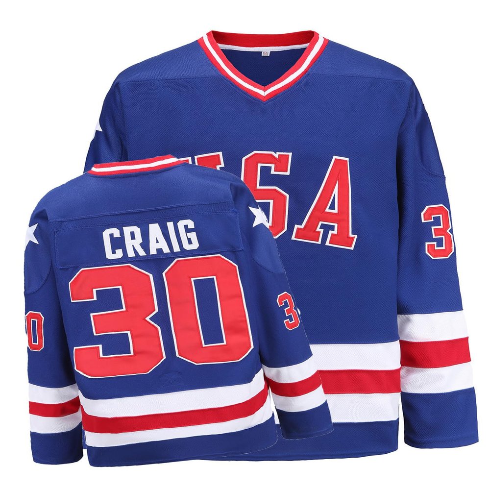 YWIES Hockey Jersey of USA 1980 Olympic Team Jerseys #30 Jim Craig Stitched Letters and Numbers Blue S-XXXL
