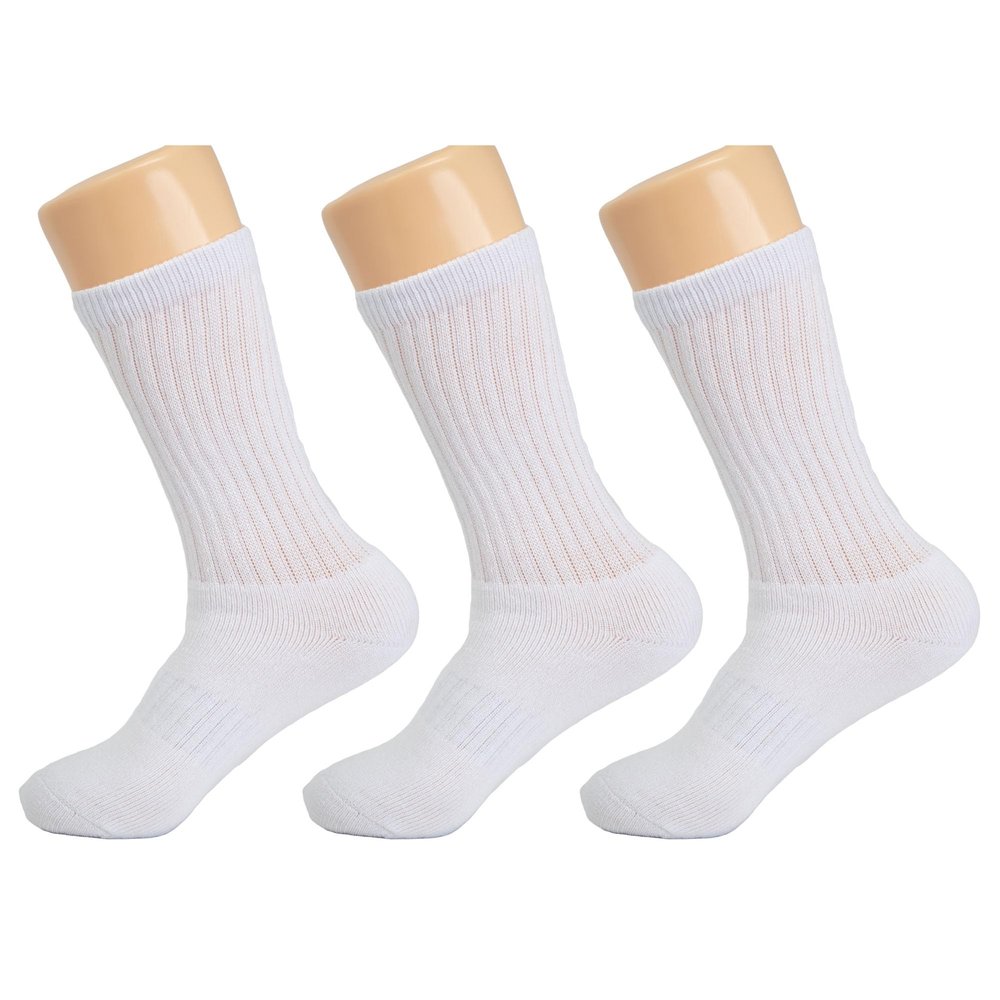 AWS/American Made Solid Cotton Cushion Crew Socks for Men Breathable Athletic Sport Socks (White 3 Pairs, Shoe Size 9 to 11)