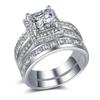 18K Rose Gold Womens Ring Set 925 Sterling Silver Vintage Square Zirconia Full Diamond Ring moissanite White Topaz Couple Ring Eternity Engagement Wedding Anniversary Band Ring ST.411 (White, 7) view 1