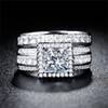 18K Rose Gold Womens Ring Set 925 Sterling Silver Vintage Square Zirconia Full Diamond Ring moissanite White Topaz Couple Ring Eternity Engagement Wedding Anniversary Band Ring ST.411 (White, 7) view 2