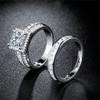 18K Rose Gold Womens Ring Set 925 Sterling Silver Vintage Square Zirconia Full Diamond Ring moissanite White Topaz Couple Ring Eternity Engagement Wedding Anniversary Band Ring ST.411 (White, 7) view 3