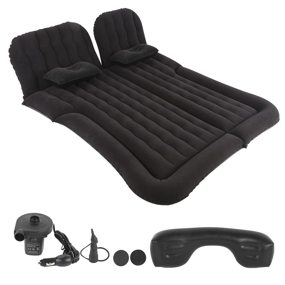 Greensen SUV Air Mattress Camping Car Air Bed Cushion Pillow for Car Sleeping Travel Inflatable Thickened Car Bed Back Seat Mattress with Two Air Pillows (Black)