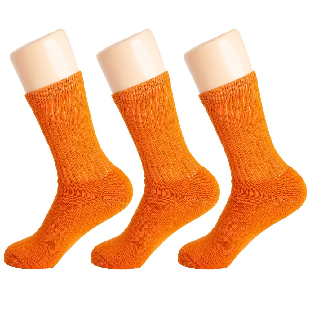 AWS/American Made Solid Cotton Cushion Crew Socks for Men Breathable Athletic Sport Socks (Orange 3 Pairs, Shoe Size 5 to 10)