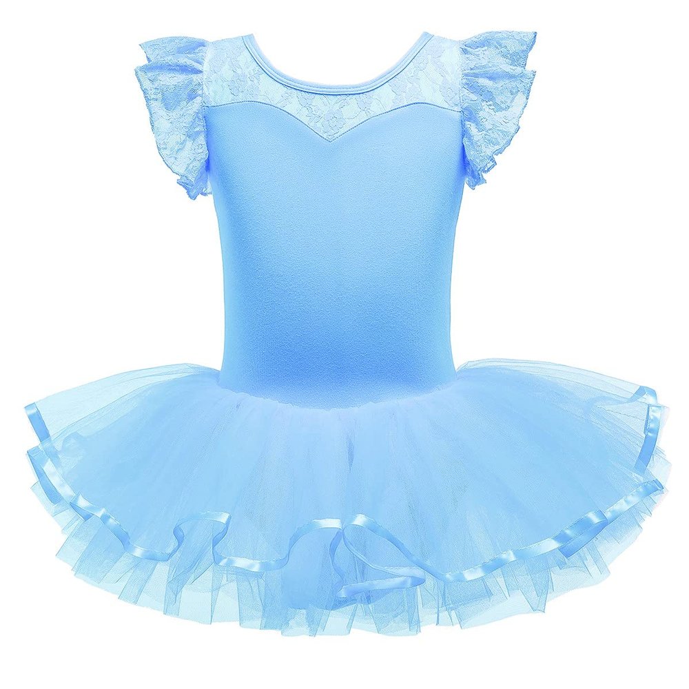 REXREII Princess Ballerina Costume for Baby Girls Ballet Dance Leotard Skirted Tutu Dress Birthday Party Lace Outfits Blue 6-7T