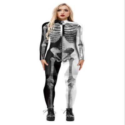 URVIP Women Halloween Skeleton Costume Stretch Skinny Catsuit Jumpsuit Bodysuit Colour-BAX-158 L