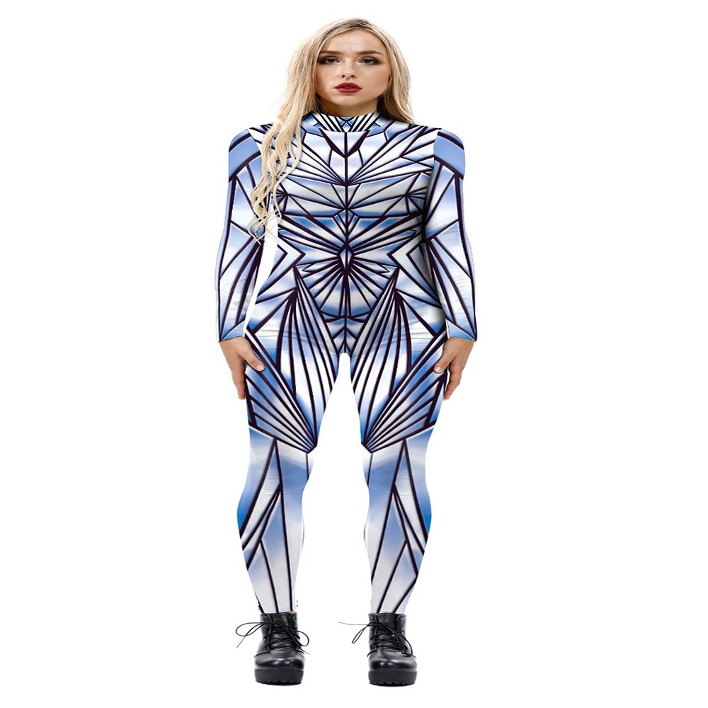URVIP Unisex Halloween Skeleton Costume 3D Printed Stretch Skinny Bodycon Catsuit Cosplay Jumpsuit Bodysuit Colour-BAX-157 M