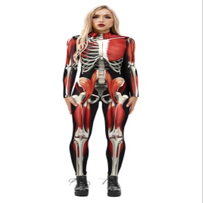 URVIP Unisex Halloween Skeleton Costume 3D Printed Stretch Skinny Bodycon Catsuit Cosplay Jumpsuit Bodysuit Colour-BAX-155 M