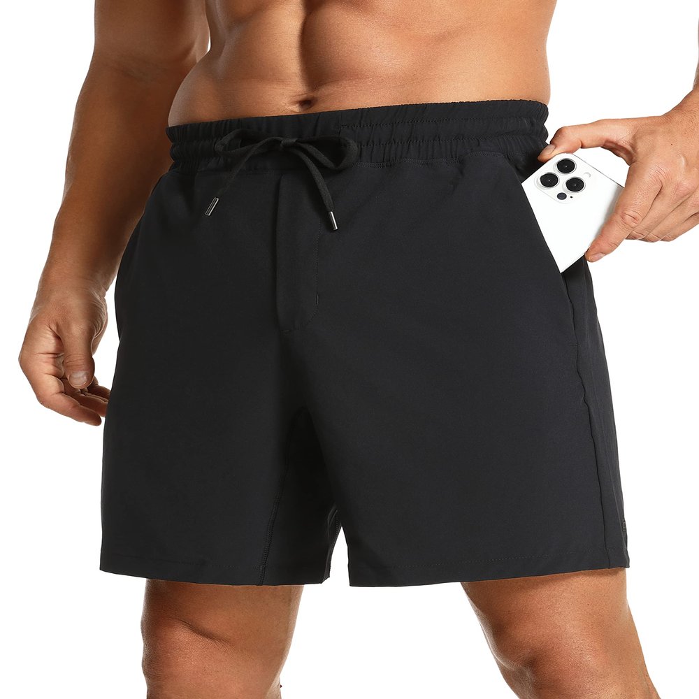 CRZ YOGA Men's Linerless Workout Shorts 7'' - Quick Dry for Running Sports Athletic Gym with Pockets Black Medium