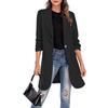 XUETON Womens Casual Open Front Cardigan Lapel Long Sleeve Work Office Blazer Jackets Trench Coat Windbreaker Plus Size Black view 2