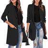 XUETON Womens Casual Open Front Cardigan Lapel Long Sleeve Work Office Blazer Jackets Trench Coat Windbreaker Plus Size Black view 4