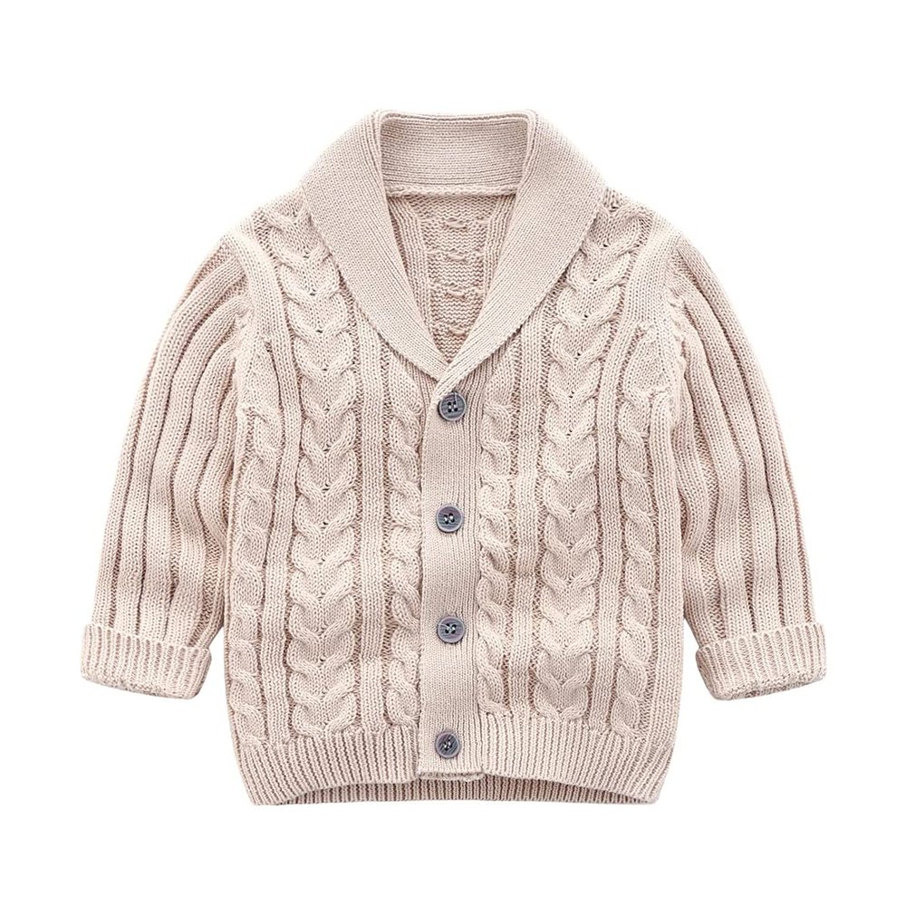 2021 Baby Boys Knitting Sweaters 100% Cotton Cardigan Spring Autumn Outfit Coat Khakizwt 12m