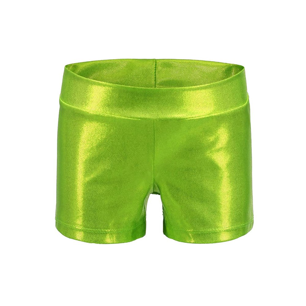 Girls Dance Short Gymnastics Athletic Shorts Sparkle Glitter Tumbling Bottoms (Green, 7-8 Years)
