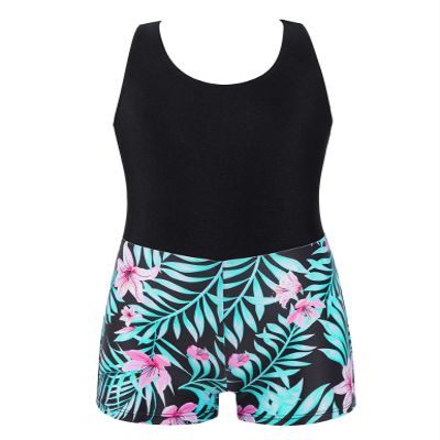 Yartina Kids Girls 1 Piece Rash Shirt Swim Sets Athletic Swimsuit Sleeveless Cutout Back Bathing Suit Black Lily 6 Years