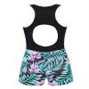 Yartina Kids Girls 1 Piece Rash Shirt Swim Sets Athletic Swimsuit Sleeveless Cutout Back Bathing Suit Black Lily 6 Years view 2